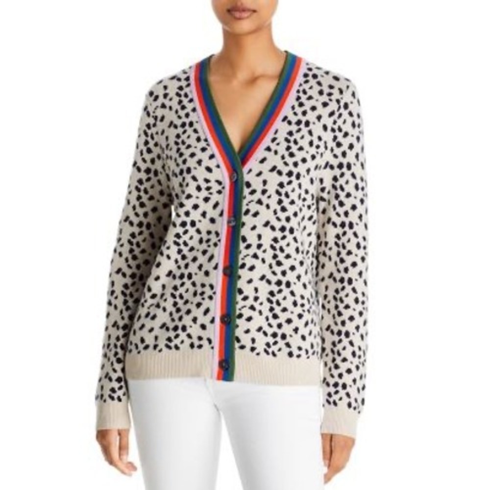 KULE The Cheetah Cardigan Grey Black Multicolor Striped Trim XL